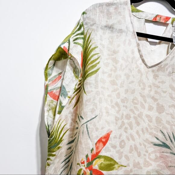 CHICOS Linen Palm Frond Printed Tunic Poncho S/M NWT - Picture 7 of 8